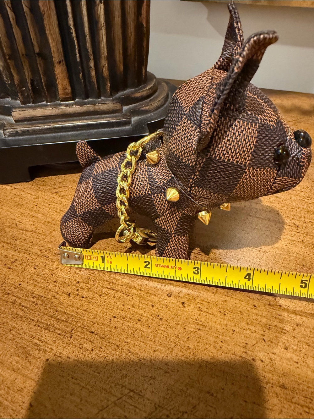 Checkerboard Brown French Bulldog Key/Bag Charm with Gold Chain NWOT - Picture 7 of 14
